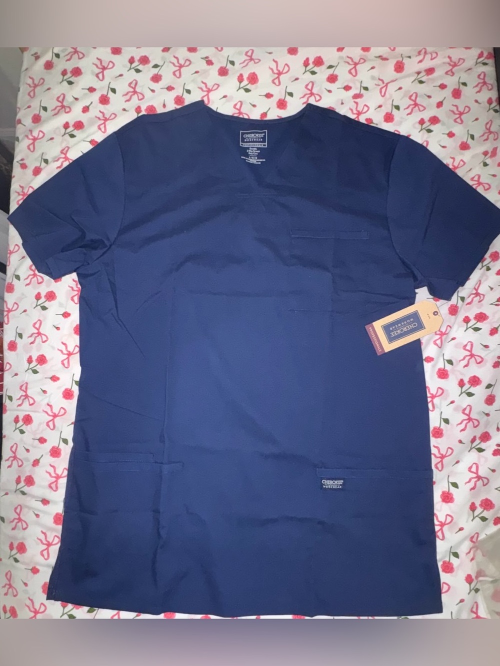 Cherokee Workwear Men’s Navy Scrub Top size L nwt